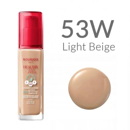 كريم اساسBourjois Healthy Mix 53W لايت بيج بفيتامينات C وE وB5 وتغطية طبيعية للبشرة