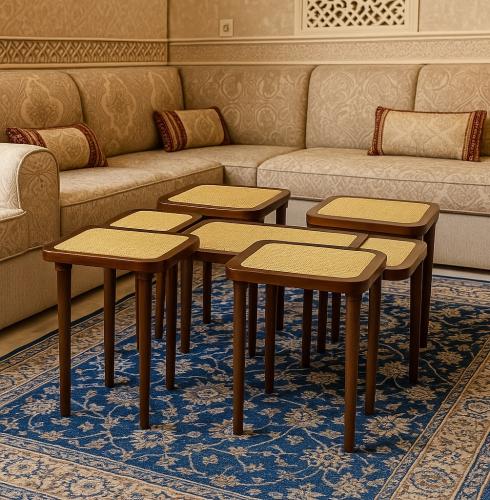 طقم طاولات متداخلة من الخشب الطبيعي لون بني بتصميم...