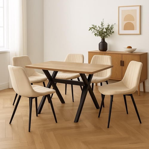 طاولة طعام لون بيج مع 6 كراسي أنيقة فاخرة من كاما