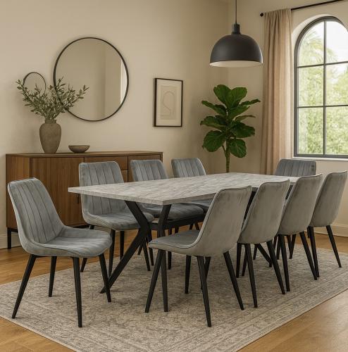 طاولة طعام لون رمادي مع 8 كراسي أنيقة فاخرة