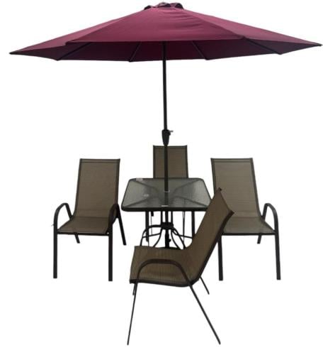 جلسة خارجية طاولة مربعة مع ٤ كراسي لون بني مع شمسي...