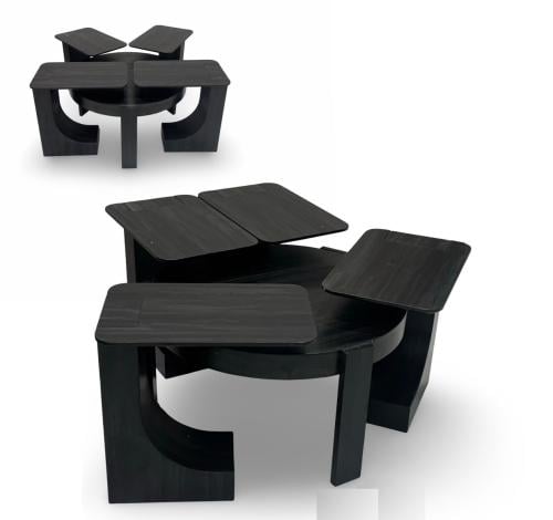 طقم طاولات ضيافة خشب لون أسود 5 قطع من كاما