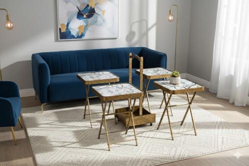 طقم طاولات خدمة 4 قطع لون بني قابلة للطي مع حامل م...