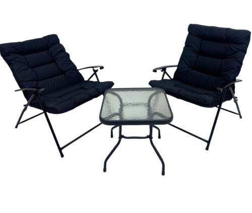 طقم جلسة خارجية مكون من 2 كرسي وطاولة لون كحلي مقد...