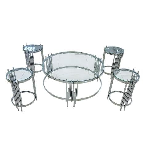 طقم طاولات زجاج 4+1 لون فضي بتصميم فاخر من كاما