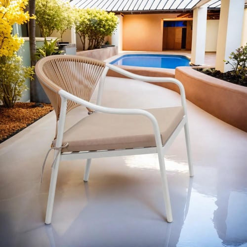 طقم جلسات خارجية معدني 4 قطع لون أبيض * خشبي من كا...