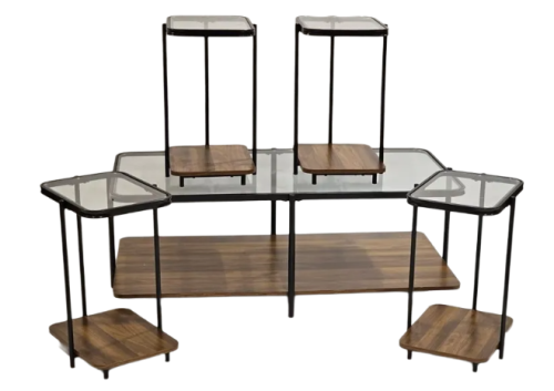 طقم طاولات قهوة زجاجج وخشب تصميم عصري لون بني مقدم...