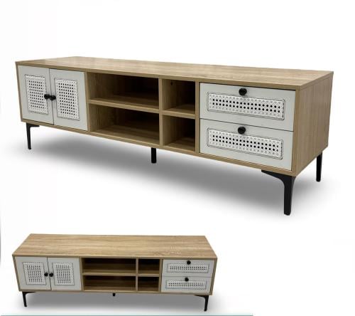 طاولة بلازمة خشب روتان لون خشبي*أبيض مقاس 160 سم م...