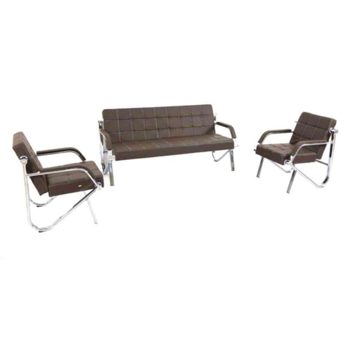 طقم كنب مكتبي مودرن لون بني من الجلد بإطار معدني –...