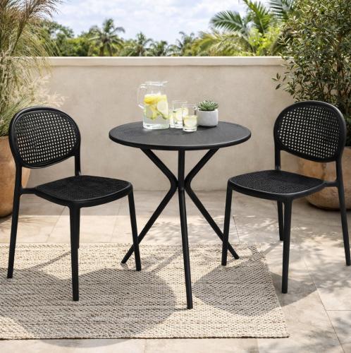 جلسة بلاستيك خارجية لون أسود أنيقة - طاولة وكرسيين