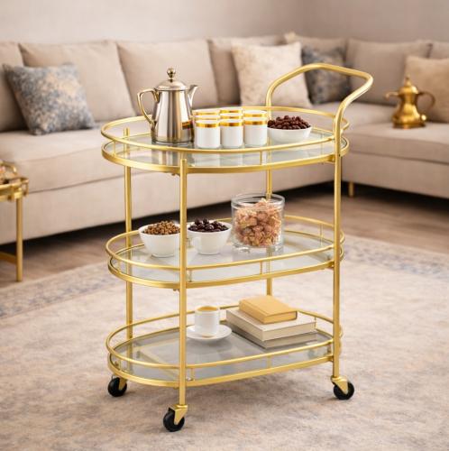 عربة ضيافة لون ذهبي متعددة الاستخدام تصميم عصري حد...