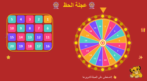 عجلة الحظ – أرقام من 1 إلى 20 -بوربوينت تفاعلي