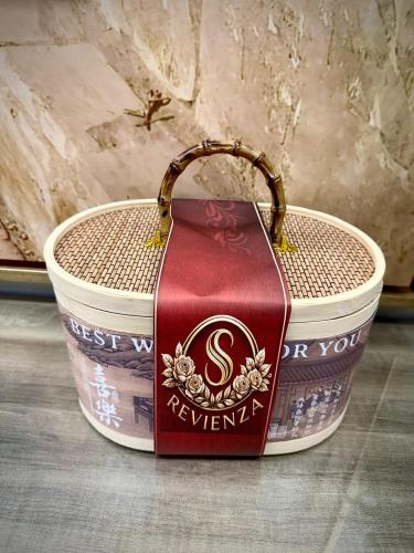 A luxurious basket made of natural wood and bamboo