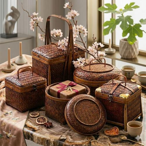 Wicker basket with a traditional design woven by hand