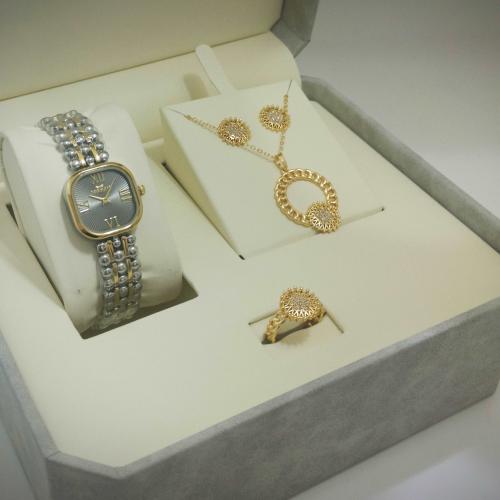 طقم نسائي ساعة وسلسال وخاتم زركون