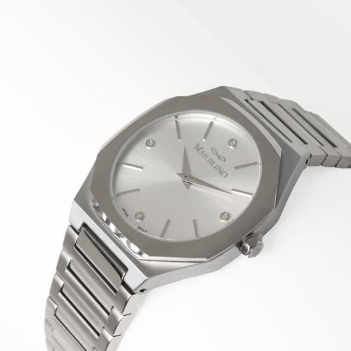 ساعة رجالية ماربلينو ستيل بفصوص ألماس - فضي مينا أ...