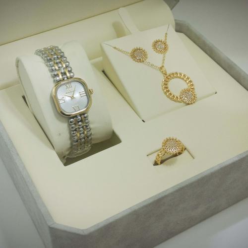 طقم نسائي ساعة وسلسال وخاتم زركون