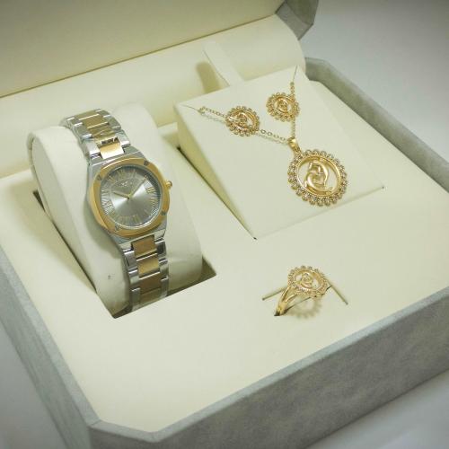 طقم نسائي ساعة وسلسال وخاتم زركون