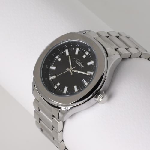 ساعة رجالي ستانلس ستيل فضي مينا أسود