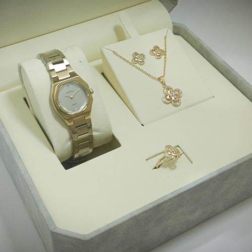 طقم نسائي ساعة وسلسال وخاتم زركون