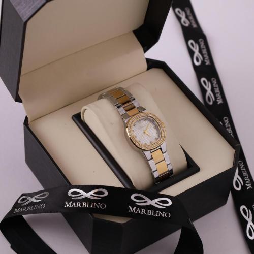 ماربلينو ساعة نسائية ثنائية اللون فضي مع ذهبي بفصو...