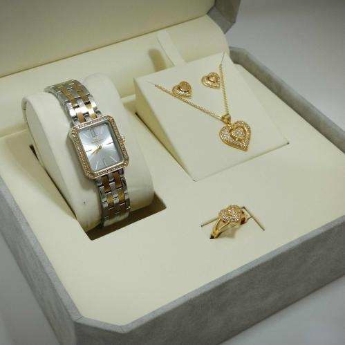 طقم نسائي ساعة وسلسال وخاتم زركون