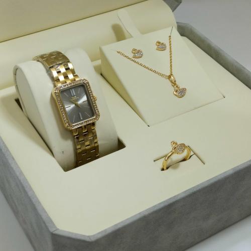 طقم نسائي ساعة وسلسال وخاتم زركون