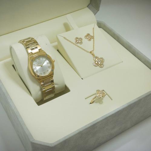 طقم نسائي ساعة وسلسال وخاتم زركون