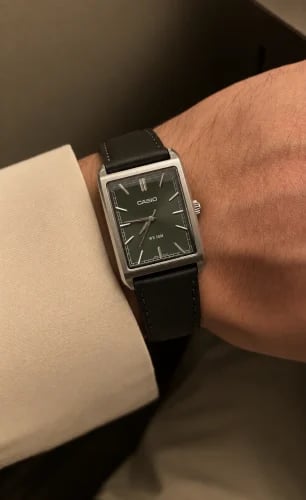 ساعة كاسيو تانك زيتي جلد اسود MTP-B215L