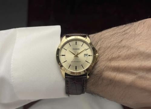 ساعة كاسيو كوارتز - ذهبي جلد بني