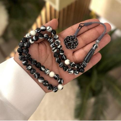 سبحة بكلايت -اسود ابيض مموج