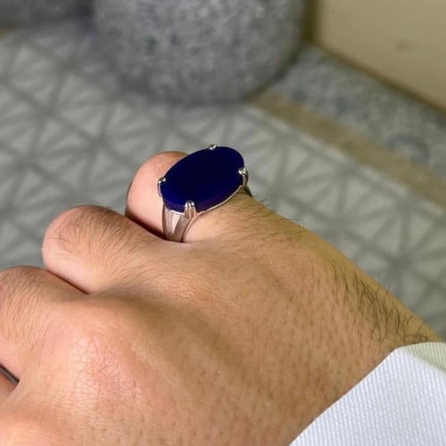 خاتم ملكي مخالب فضه عيار 925 -كحلي