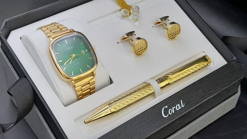 طقم رجالي فاخر ساعة وقلم وكبك