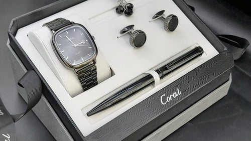 طقم رجالي فاخر ساعة وقلم وكبك