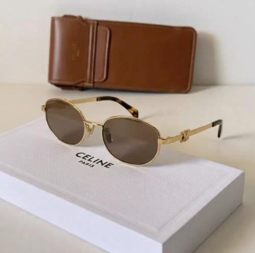 نظارة سيلين Celine شمسية بإطار ذهبي وعدسات بنية