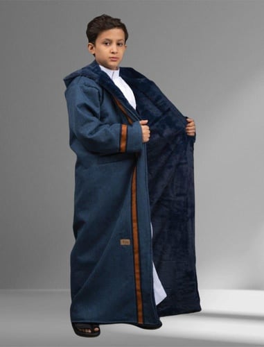 فروة اولاد لون رصاصي اسود كحلي مع جلد اسود