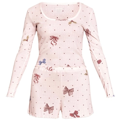 Pink cotton printed long sleeve top and short