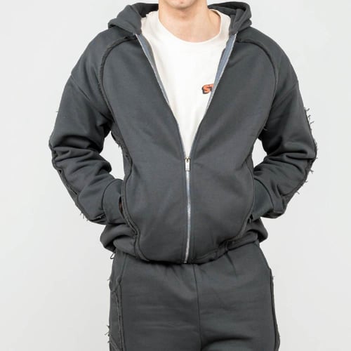 STONE GREY ZIPPER HOODIE