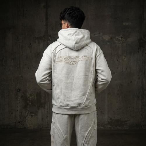 SAND GREY ZIPPER HOODIE