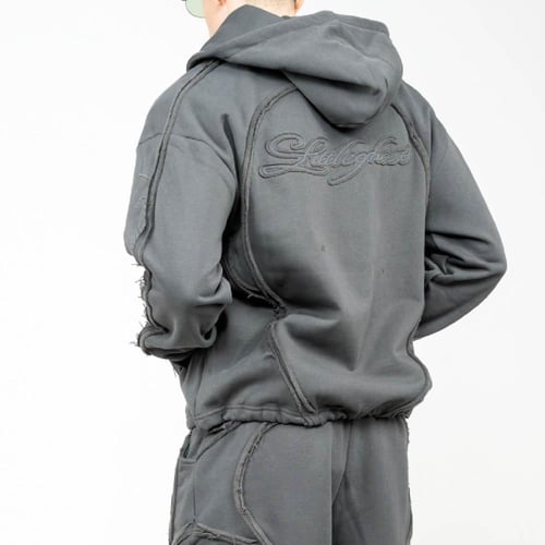 STONE GREY ZIPPER HOODIE