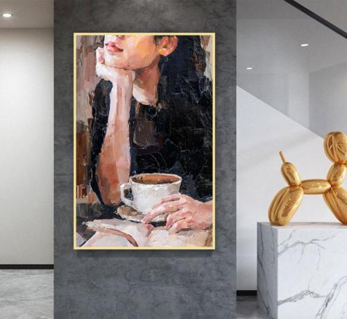 لوحة قماشية بتصميم تجريدي بتصميم فتاةمع برواز مجوف