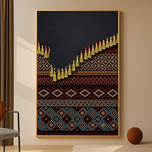 لوحة قماشية بتصميم الفن التراثي مع برواز مجوف