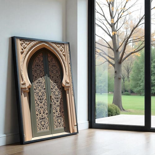 لوحة قماشية بتصميم الفن النجدي مع برواز مجوف