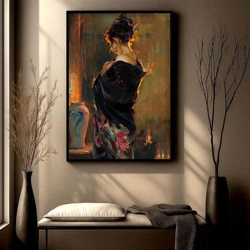 لوحة قماشية بتصميم امرأة مع برواز مجوف