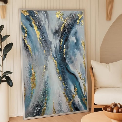 لوحة قماشية تجريدية مودرن - بتصميم رخامي - مع بروا...