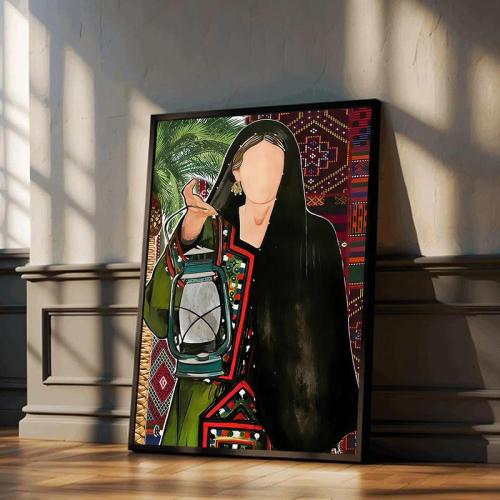 لوحة قماشية بتصميم الفن التراثي مع برواز مجوف