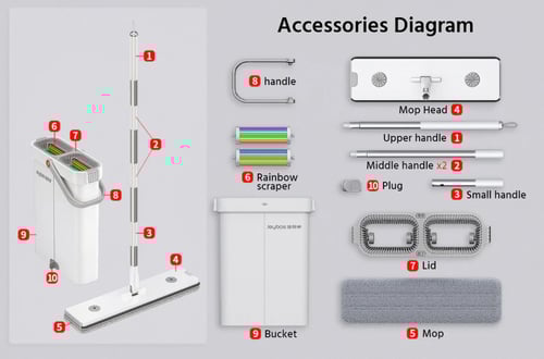 ممسحة مسطحة مع دلو فتحتين تنظيف و تنشيف