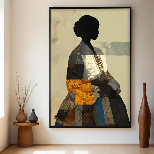 لوحة قماشية بتصميم الفن التجريدي مع برواز مجوف