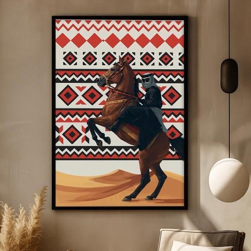 لوحة قماشية بتصميم تراثي لفن السدو مع برواز مجوف