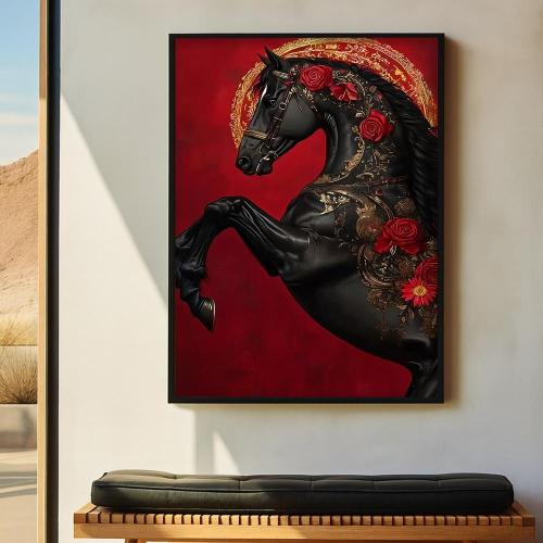 لوحة قماشية بتصميم خيل مع برواز مجوف